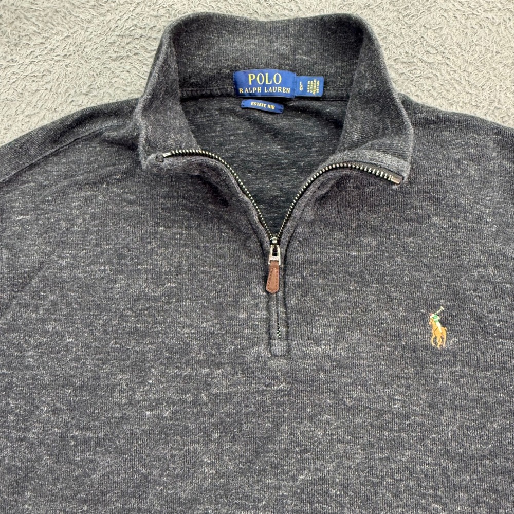 Polo Ralph Lauren Quarter Zip Mens L Gray Estate Rib Pullover Long Sleeve
